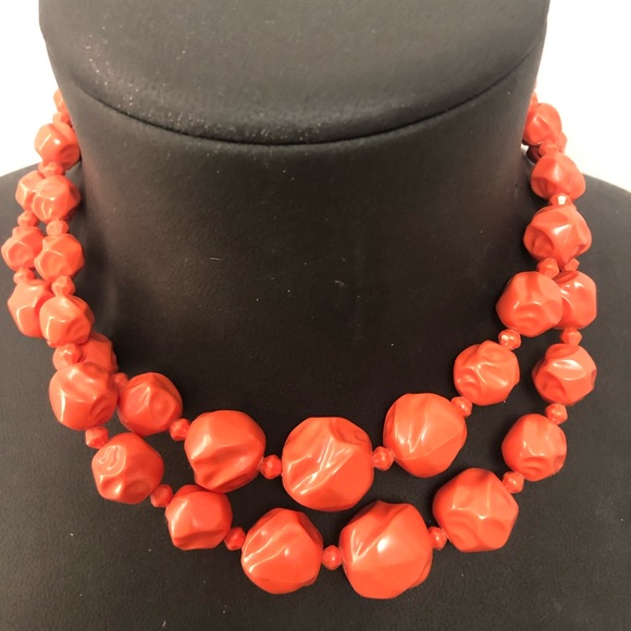 Vintage Choker & Necklace Set “Unique Beads in Coral” , 2 pieces - Picture 2 of 10